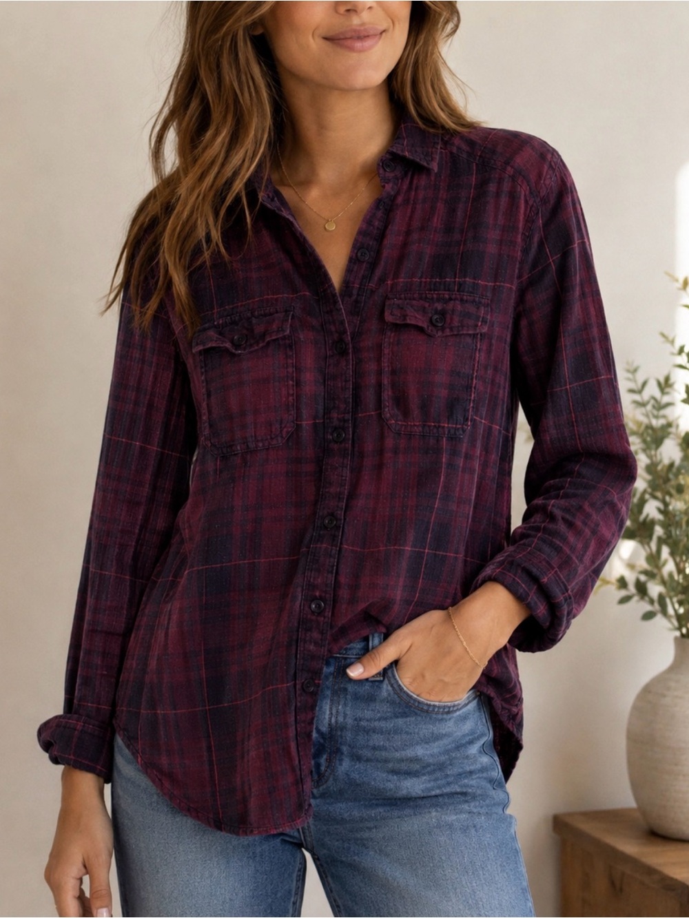 bp Burgundy Plaid Button-Down Shirt